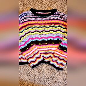 Hand knit multi-color sweater, Size Large